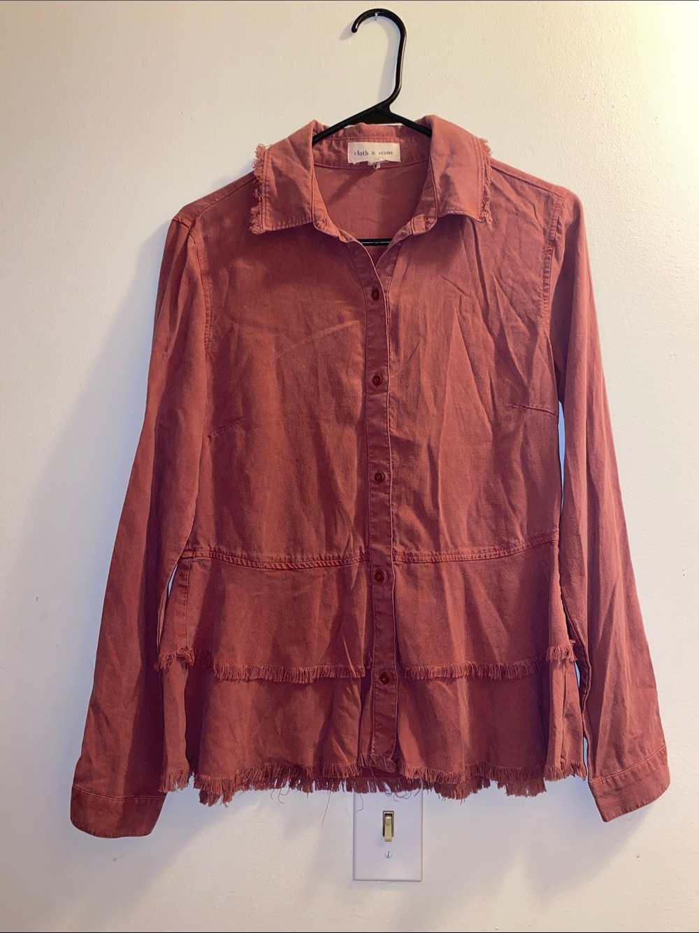 Cloth & Stone Anthropologie Mauve Tencel Peplum Button Down Shirt Raw Hem